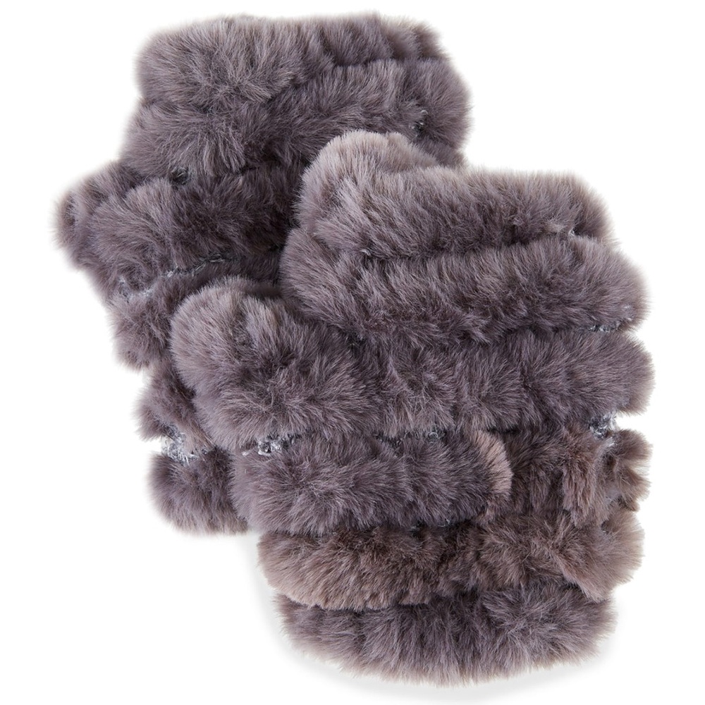 JOCELYN Mandy Faux Fur Fingerless Mittens In Purple / Grey